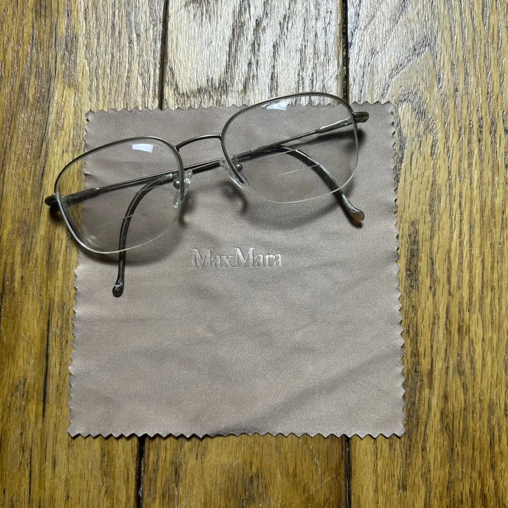 Max Mara Silver Metal Eyeglass Frames with Original Hard Case and Cleaning Cloth